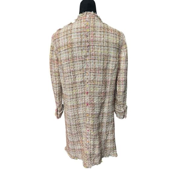 A374 ZARA WOMAN FANTASY TWEED PINK LONG GOLD BUTTONS COAT BLAZER JACKET Large - Picture 8 of 15